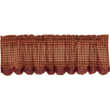 Burgundy Check Scalloped Layered Valance Curtain 16x60 VHC Brands - The Fox Decor